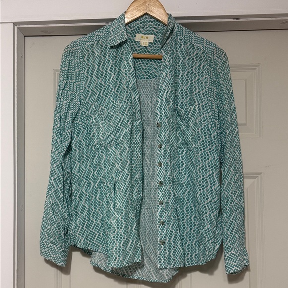 Maeve Tops - Maeve Turquoise Geometric Button Down Shirt
